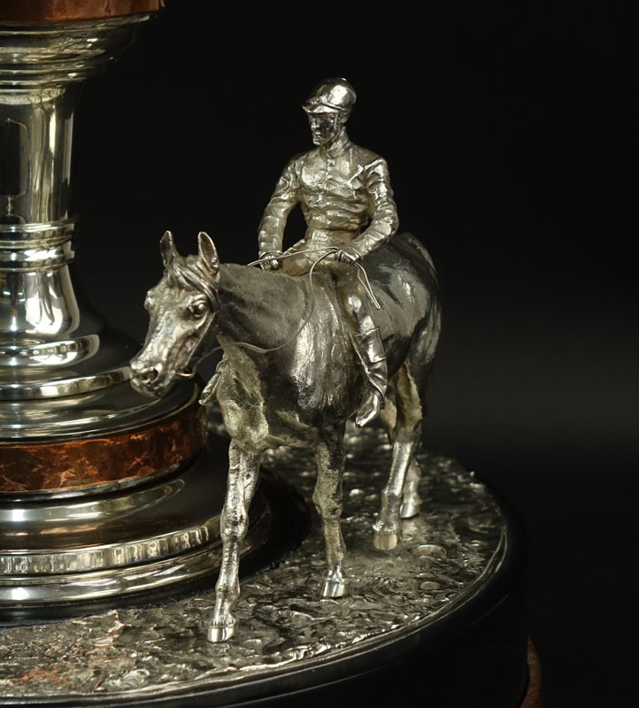 Ubaldo Vitali, American/Italian (born 1944) Important Sterling Silver and Copper Horse Race Trophy on Ebonized Base