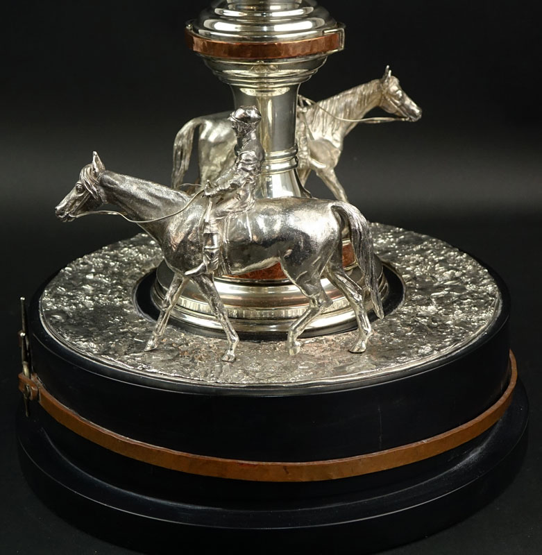 Ubaldo Vitali, American/Italian (born 1944) Important Sterling Silver and Copper Horse Race Trophy on Ebonized Base