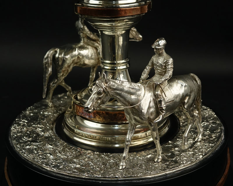 Ubaldo Vitali, American/Italian (born 1944) Important Sterling Silver and Copper Horse Race Trophy on Ebonized Base