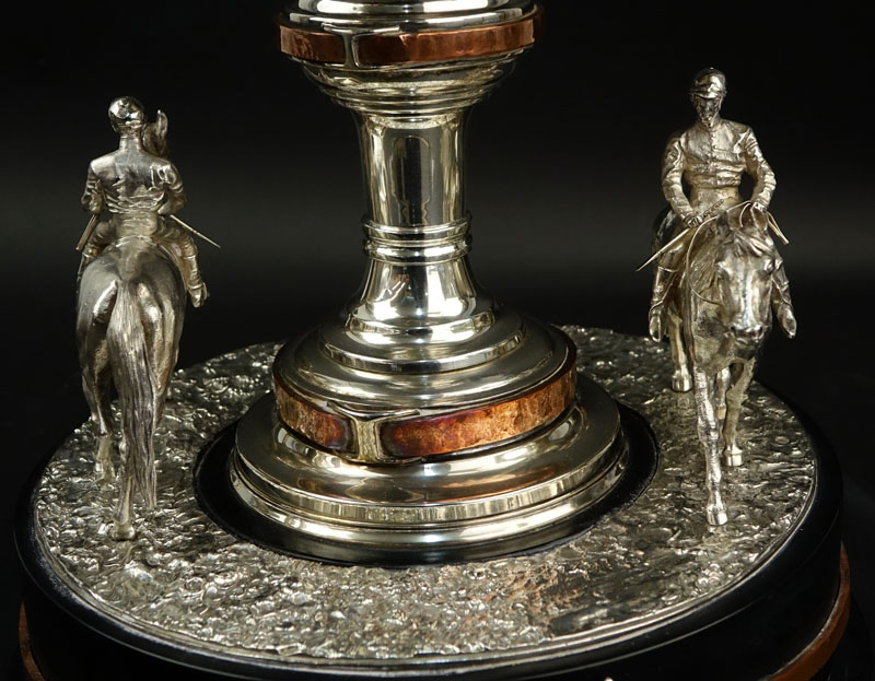 Ubaldo Vitali, American/Italian (born 1944) Important Sterling Silver and Copper Horse Race Trophy on Ebonized Base