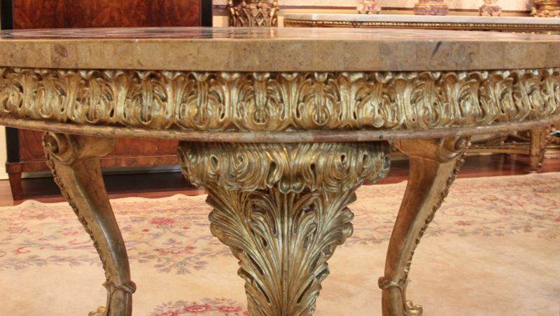 Modern Regency Style Giltwood Specimen Marble and Scagliola Center Table