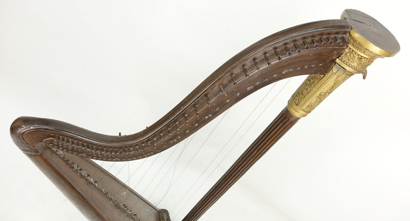 19th Century French Empire Carved Wood Harp