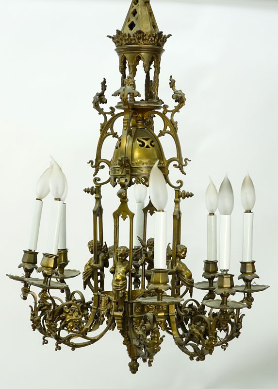 19th Century French Gilt Bronze Louis XVI Style 8 Arm Chandelier