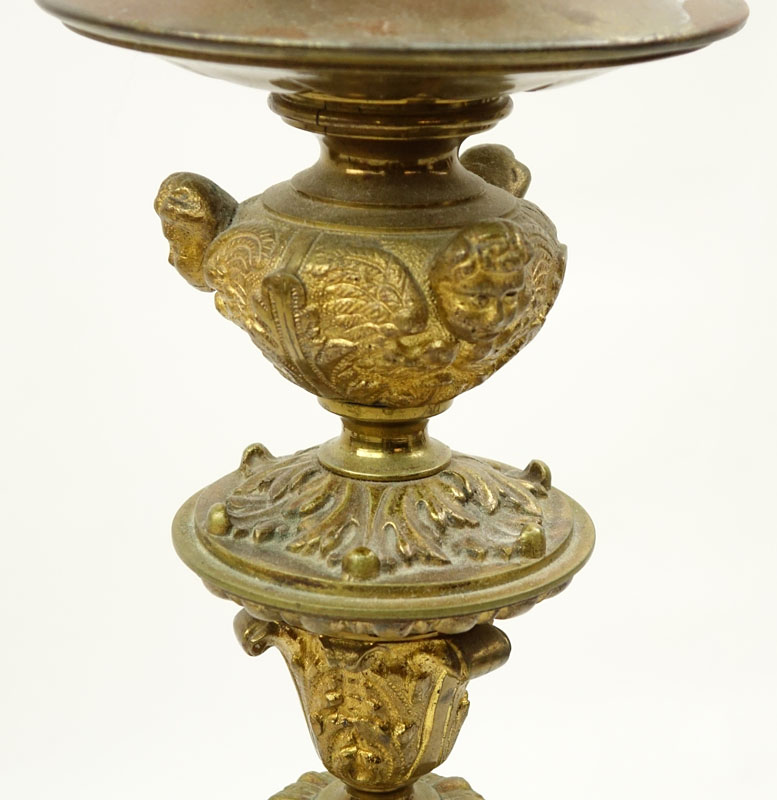 19th Century Gilt Bronze Pricket Stick Mounted as Lamp with Frosted Glass Shade