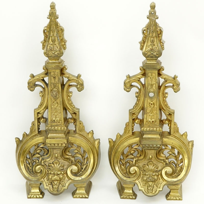 Pair of 19/20th Century Ornate Brass Andirons/Wall Brackets
