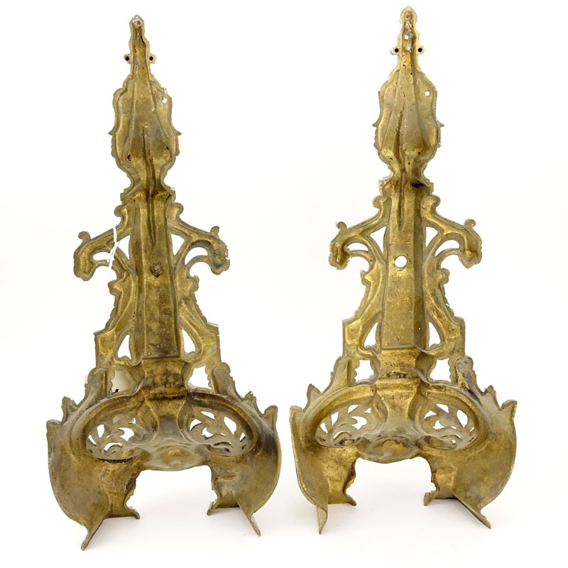 Pair of 19/20th Century Ornate Brass Andirons/Wall Brackets