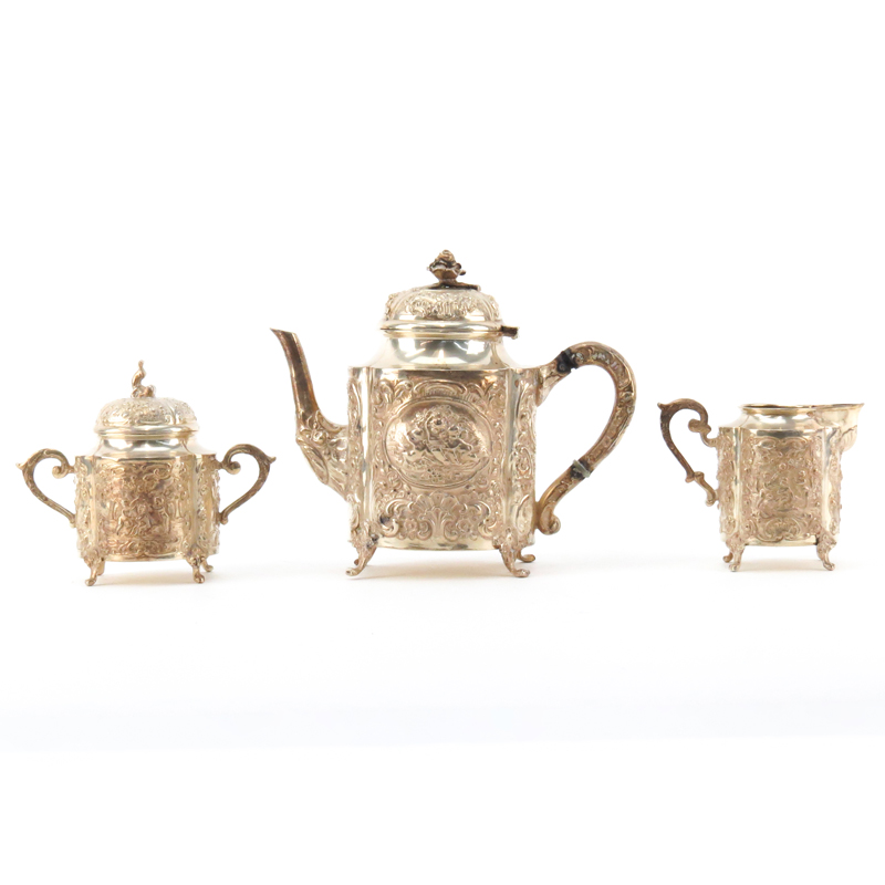 Three (3) Piece 800 Silver RepoussÇ Coffee Set