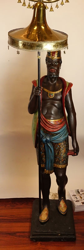 Pair of 20th Century Polychrome Wood and Brass Blackamoor Sculptures Mounted as Lamps