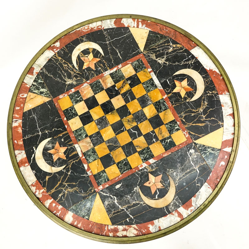 19th Century Italian Pietra Dura Round Marble Specimen Game Table