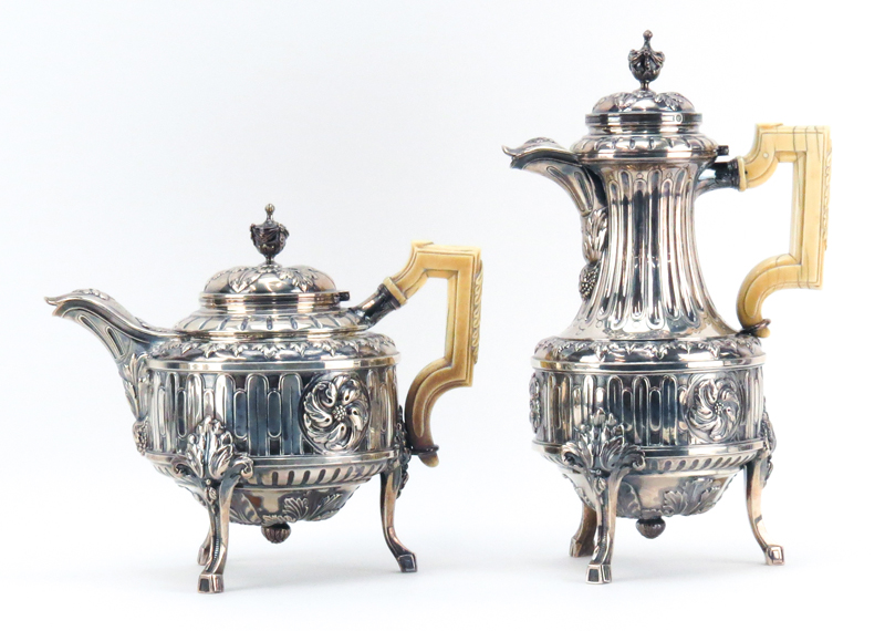 Victorian Frederick Elkington English Silver Five (5) Piece Coffee/Tea Service