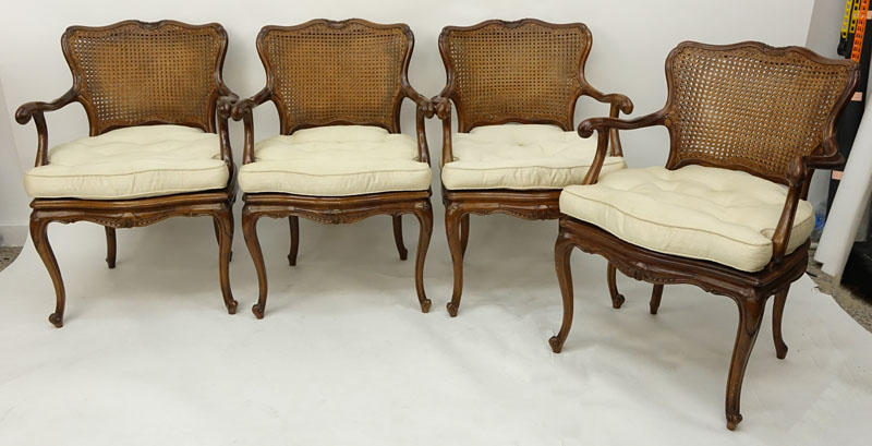 Grouping of Four (4) Vintage Carved Wood Double Cane Arm Chairs