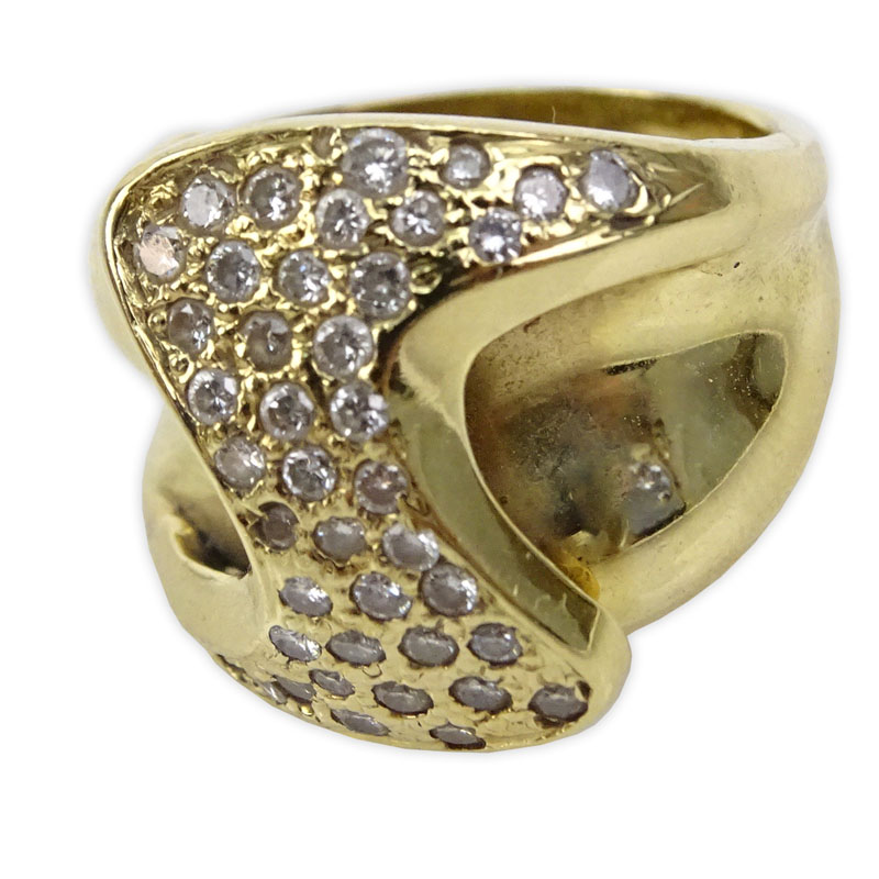 Vintage 14 Karat Yellow Gold and Pave Set Round Cut Diamond Ring