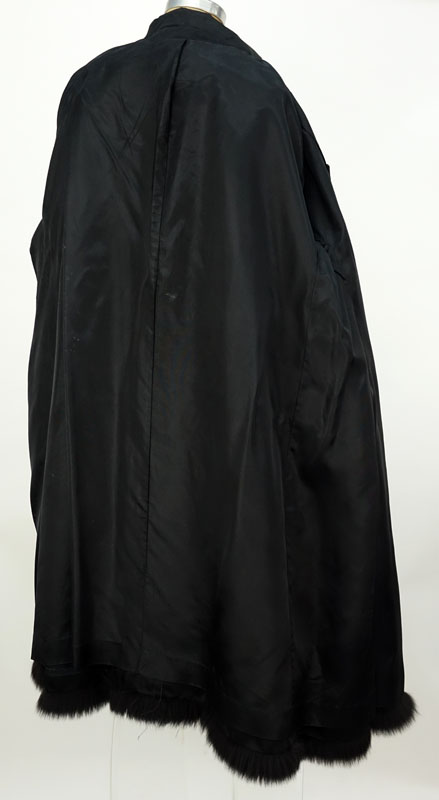 Lady's Vintage Black Silk Evening Coat with Fox Trim