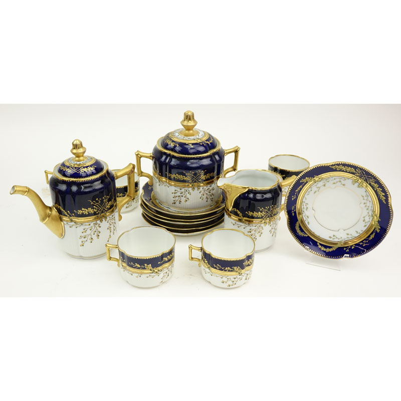 Fifteen (15) Piece Austrian Ernst Wahliss Porcelain Coffee/Tea Service Including: Coffee Pot, Tea Pot, Creamer and Six (6) Cups with Saucers