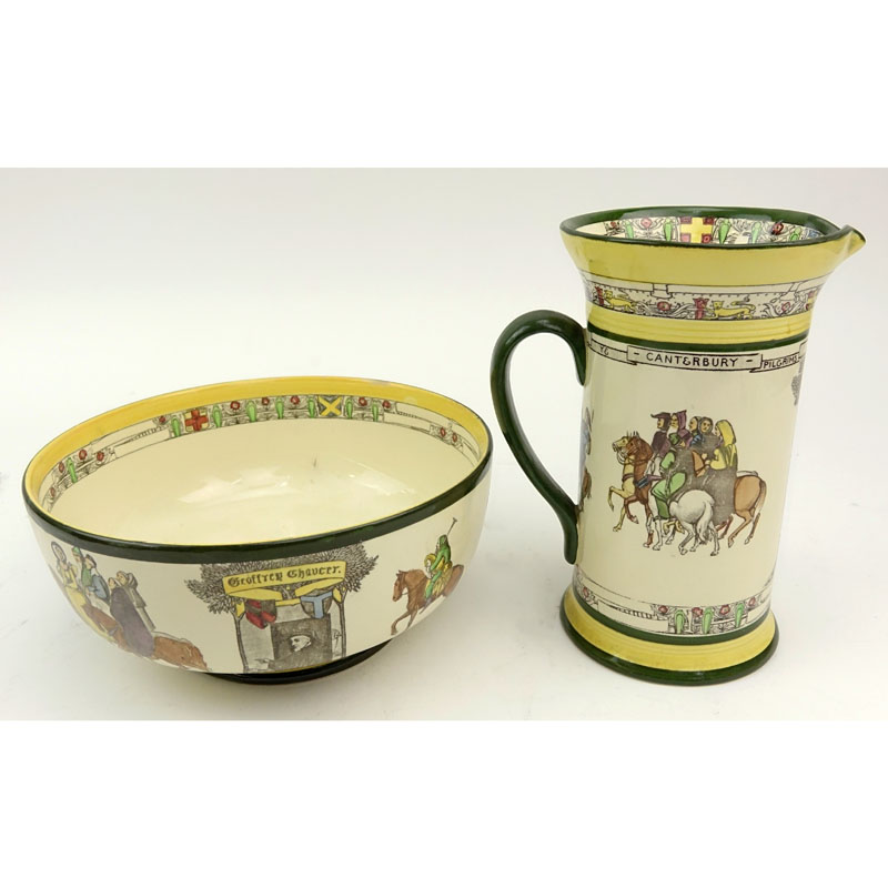 Royal Doulton England Canterbury Pilgrims Pattern Youth Wash Basin and Pitcher