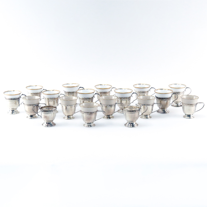 Eighteen (18) Sterling Silver and Porcelain Demitasse Cups