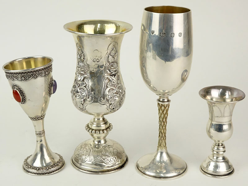 Grouping of Four (4) Sterling and Hallmarked Chalices and Kiddush Cups