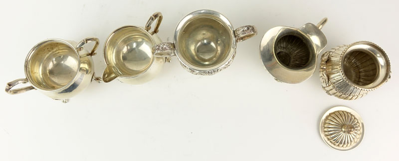 Grouping of Five (5) Sterling Silver and 800 Silver Creamers and Sugars