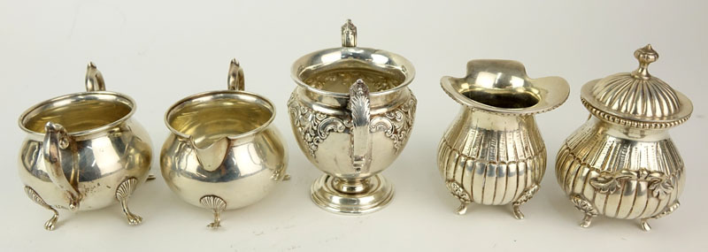 Grouping of Five (5) Sterling Silver and 800 Silver Creamers and Sugars