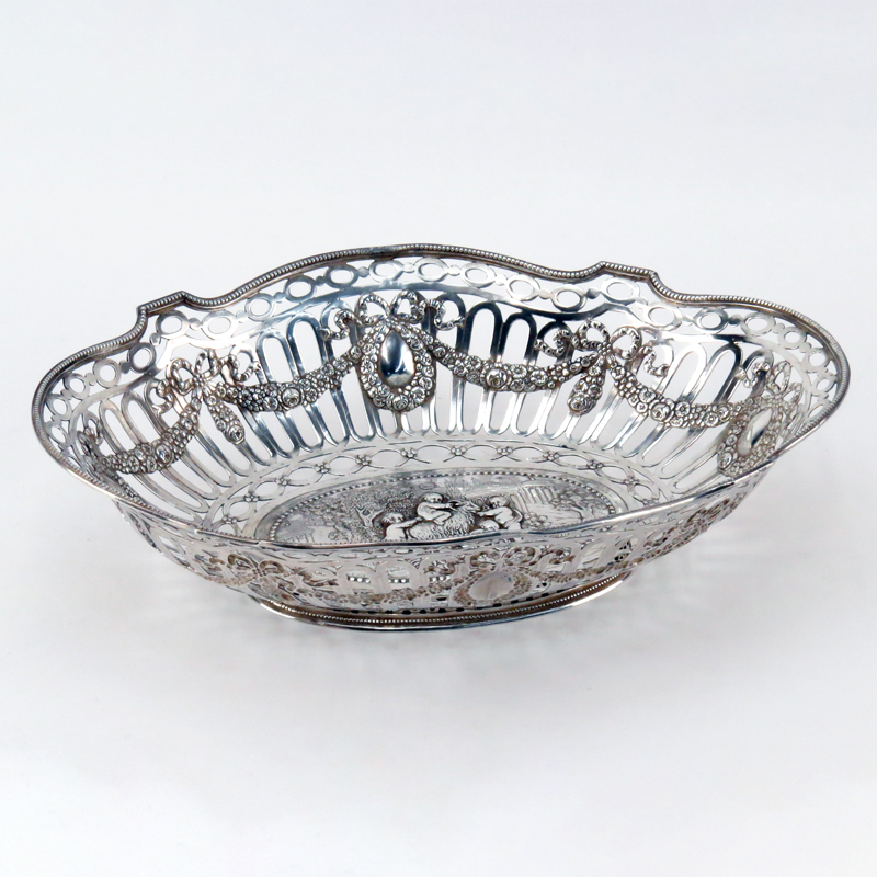 19th Century German 800 Silver Openwork Basket