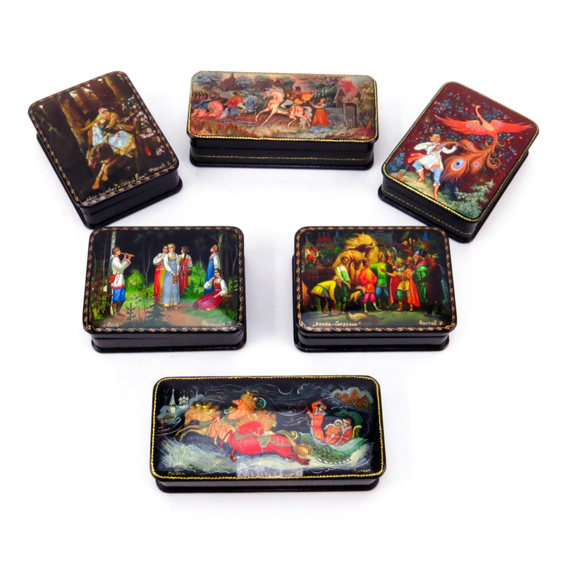 Collection of Six (6) Russian Lacquer Boxes