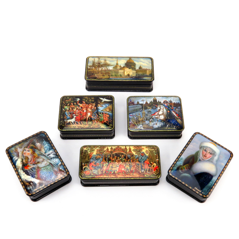 Collection of Six (6) Russian Lacquer Boxes