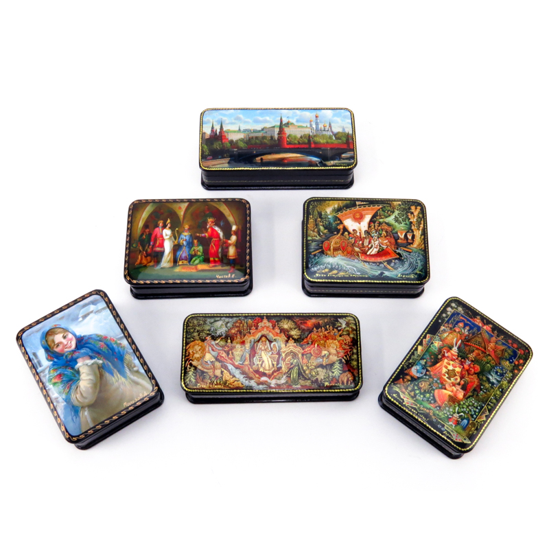 Collection of Six (6) Russian Lacquer Boxes