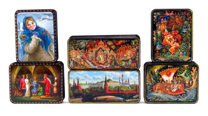 Collection of Six (6) Russian Lacquer Boxes