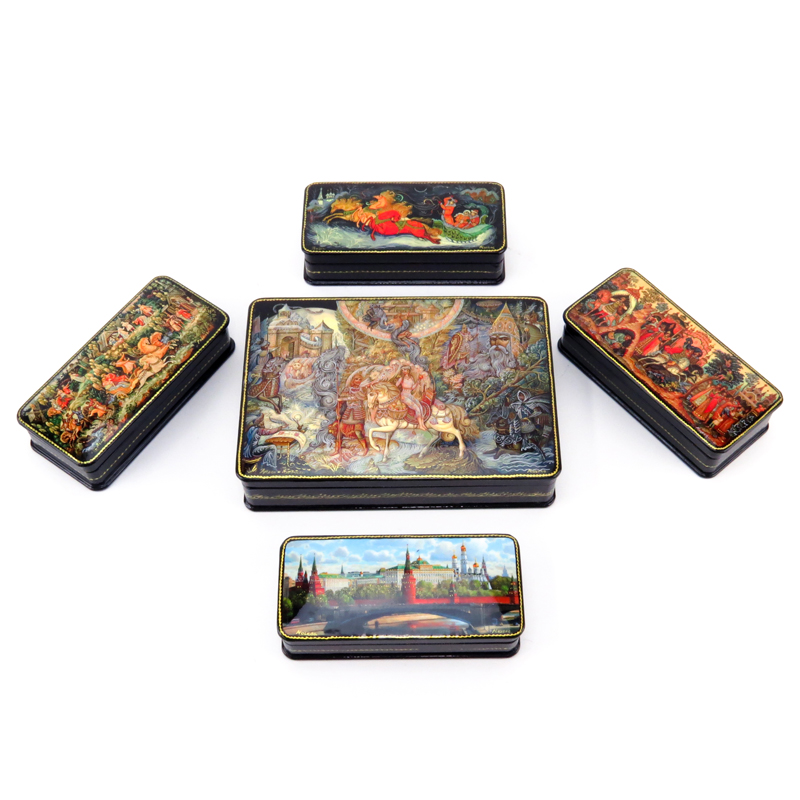 Collection of Five (5) Russian Lacquer Boxes