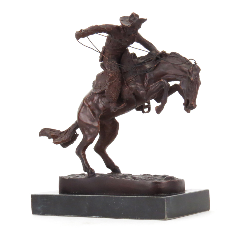 After: Frederic Remington "Bronco Buster" Bronze Sculpture on Marble Base