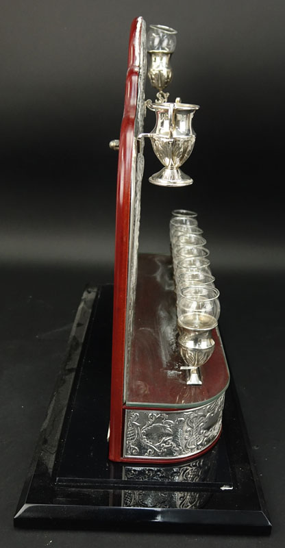 A Fine Sterling Silver Menorah On Lucite Stand With Cover