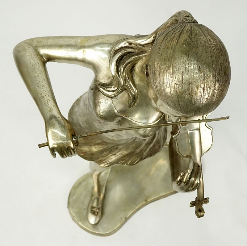 Modern Silver Color Bronze Sculpture of a Young Violinist