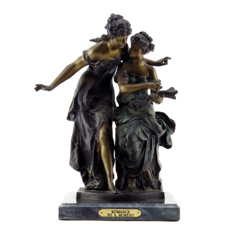 After: Auguste Moreau, French (1834-1917) "Romance" Bronze Sculpture on Marble Base