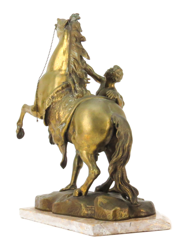 After: Guillaume Coustou, French (1677-1746) "Cheval de Marly" Bronze Sculpture on Marble Base