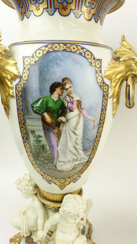 Pair of Old Paris Figural  Vases Now As Lamps