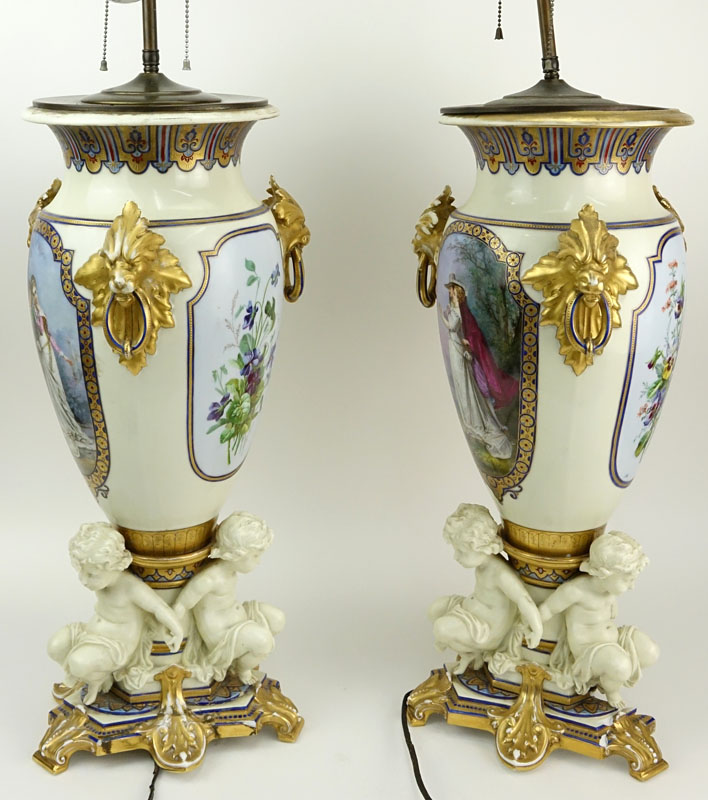 Pair of Old Paris Figural  Vases Now As Lamps