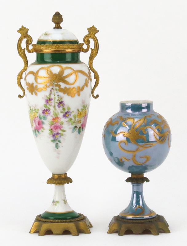 Two (2) Sevres Porcelain Miniature Bronze Mounted Urns