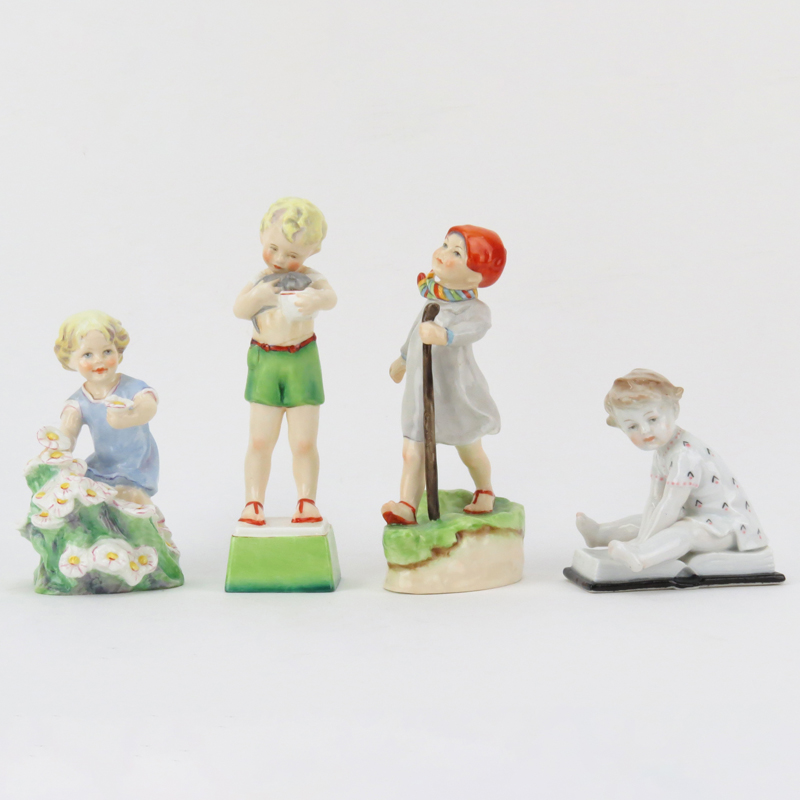 Group Lot Of Four (4) European Pottery Children Figurines