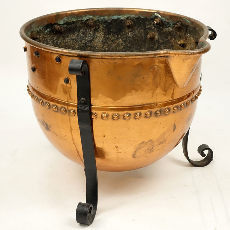 Large Copper Candy Kettle On Iron Stand