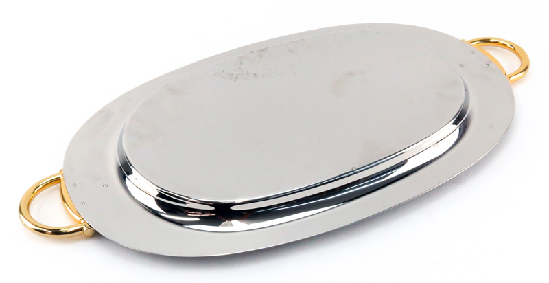 Vintage Gucci Italy Silver Plate and Brass Mounted Oval Tray