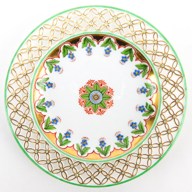 Grouping of Seven (7) Piece Assembled Serves "Chinois Reticule" Gilt Hand Painted Breakfast Set