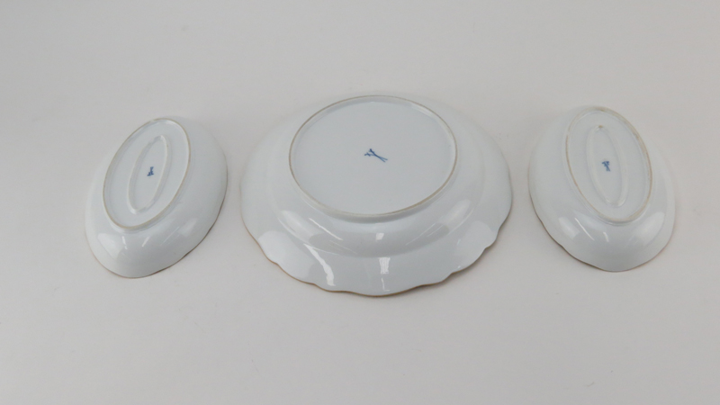 Set of Three (3) Antique Meissen Floral Porcelain Dishes