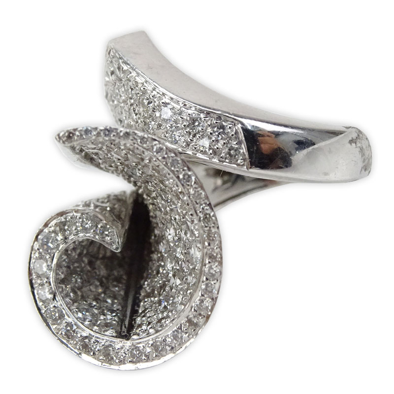 5.50 Carat Pave Set Round Brilliant Cut Diamond and 18 Karat White Gold Ring.