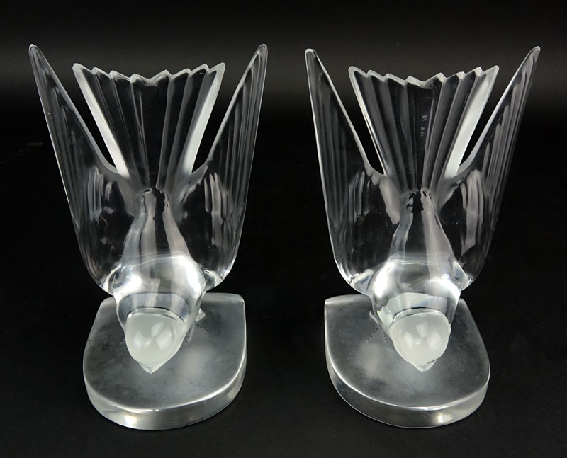 Pair of Lalique "Hirondelle" Crystal Bookends