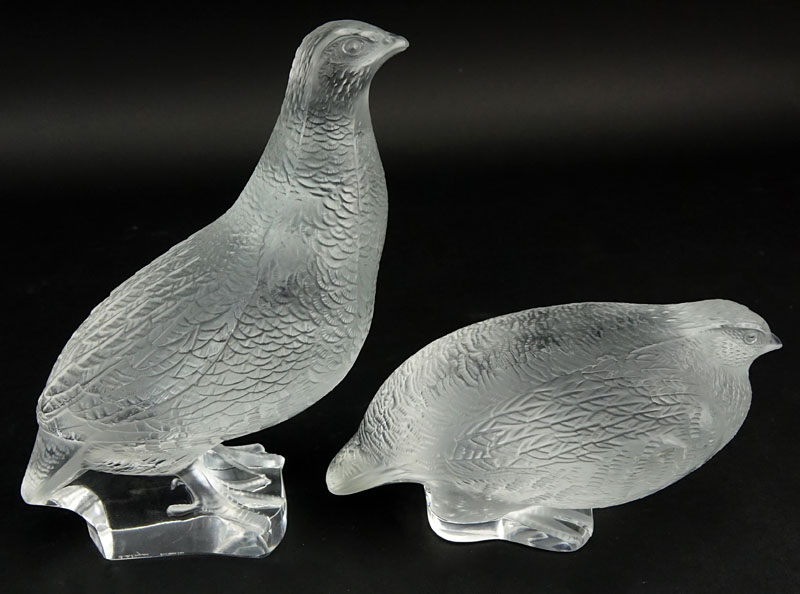 Grouping of Two (2) Lalique Crystal Bird Figurines