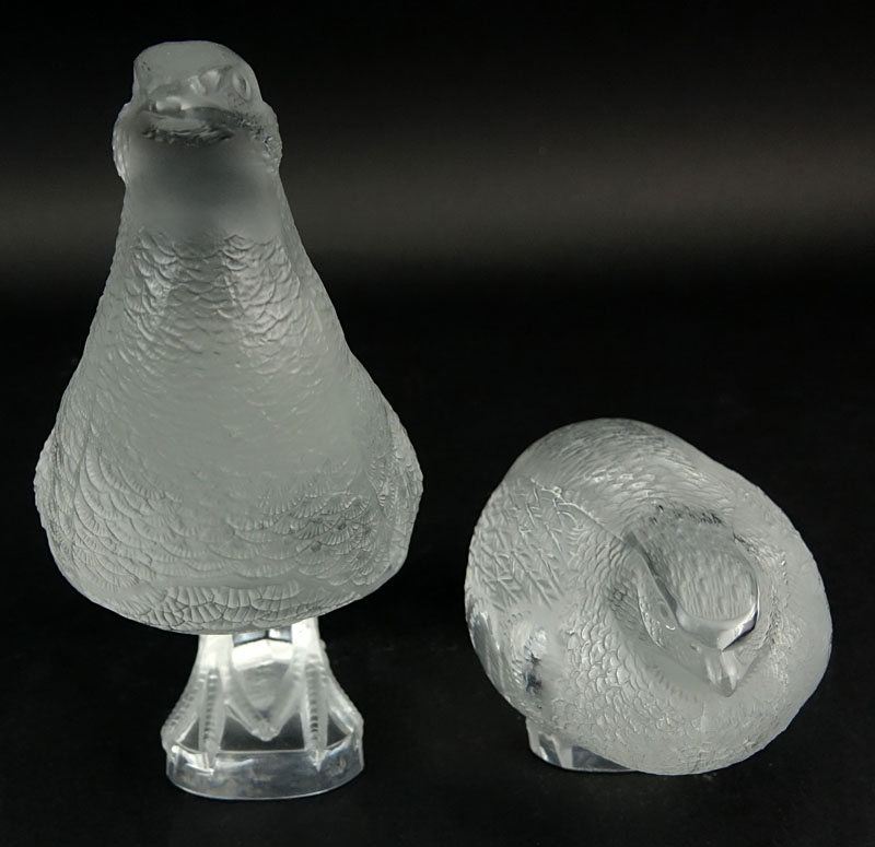 Grouping of Two (2) Lalique Crystal Bird Figurines