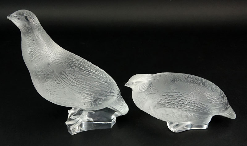 Grouping of Two (2) Lalique Crystal Bird Figurines