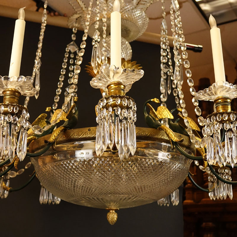 Large Antique French Empire style, Possibly Baccarat 12 Arm Bronze and Crystal 3 Tiered Chandelier