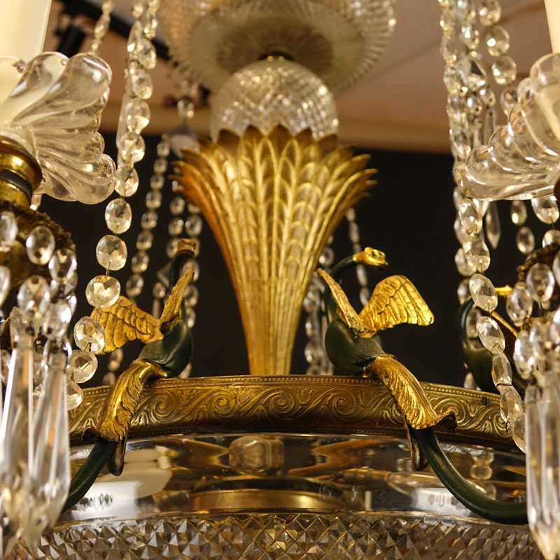 Large Antique French Empire style, Possibly Baccarat 12 Arm Bronze and Crystal 3 Tiered Chandelier