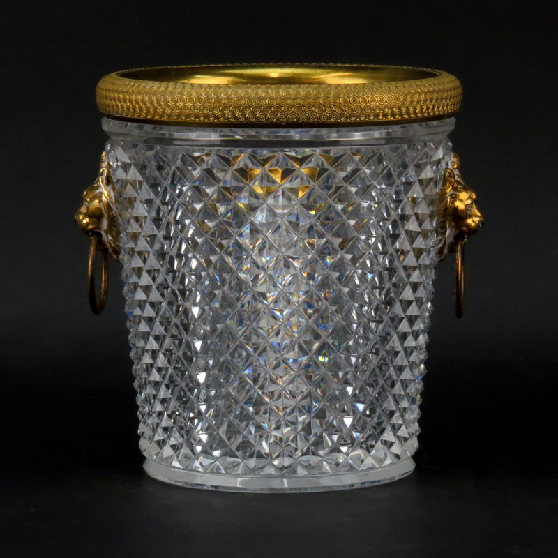 Baccarat Bronze Mounted Crystal Pointe De Diamants Ice Bucket With Lion Head Handles